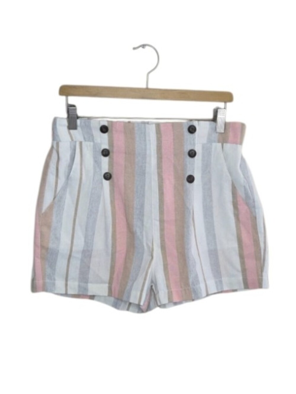 Simply Blessed Pink Gray Ivory Striped Pull-On Waist Shorts Size Large